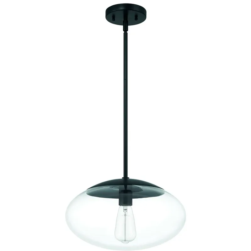 Gaze 1 Light 14 inch Flat Black Pendant Ceiling Light in Clear Glass