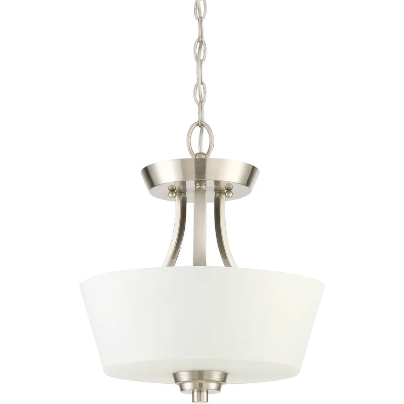 Neighborhood Grace 2 Light 13 inch Brushed Polished Nickel Convertible Semi Flush Ceiling Light in White Frosted Glass, Convertible