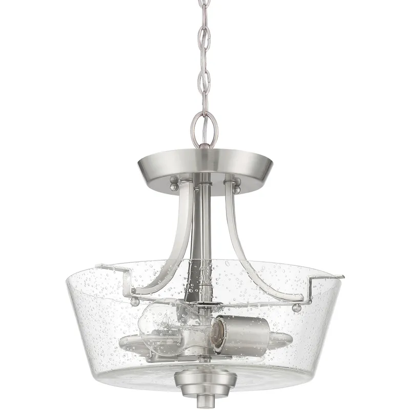 Neighborhood Grace 2 Light 13 inch Brushed Polished Nickel Convertible Semi Flush Ceiling Light in Clear Seeded, Neighborhood Collection