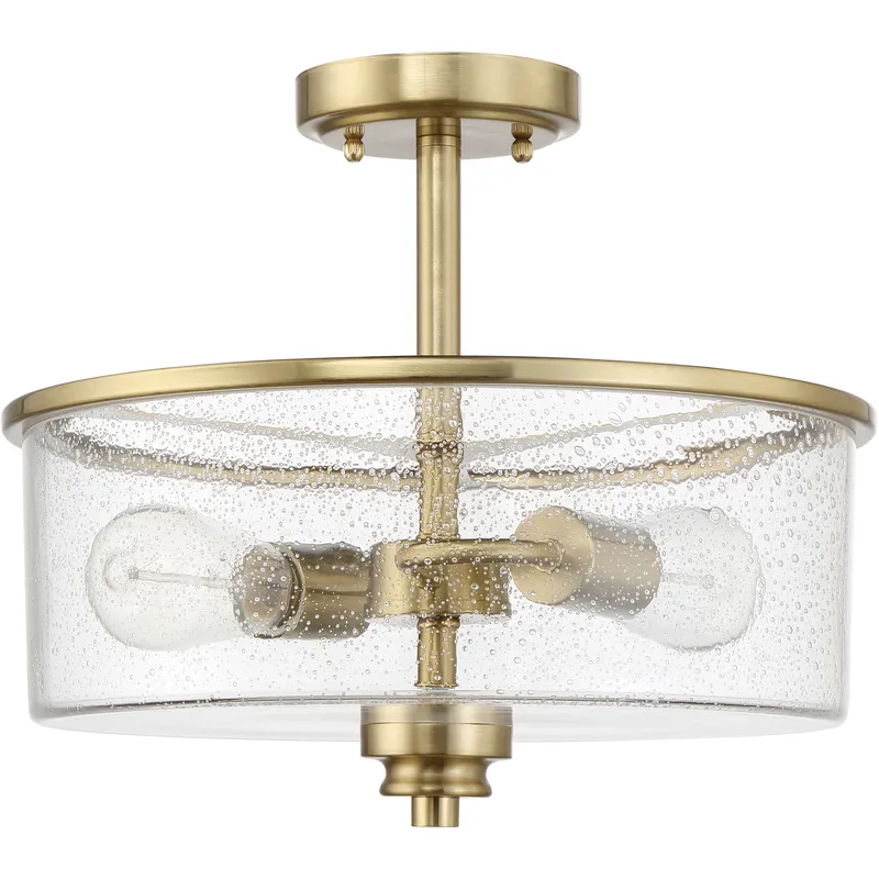 Bolden 2 Light 18 inch Satin Brass Convertible Semi Flush Ceiling Light in Clear Seeded