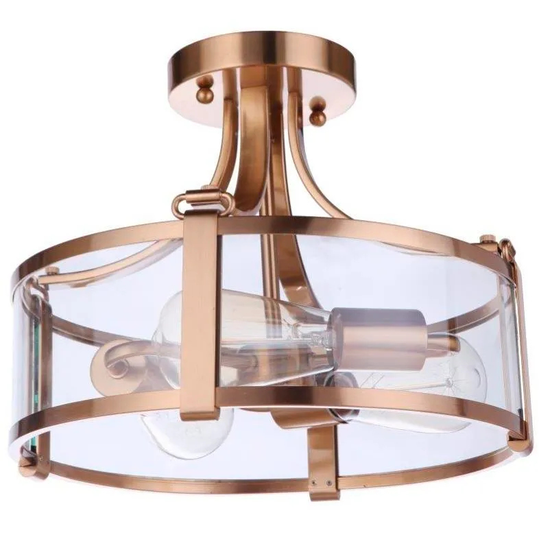 Elliot 3 Light 13 inch Satin Brass Semi Flush Ceiling Light