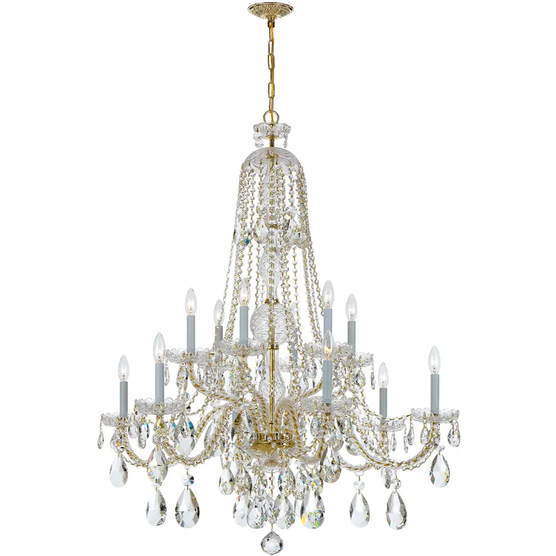 Traditional Crystal 12 Light 42 inch Polished Brass Chandelier Ceiling Light