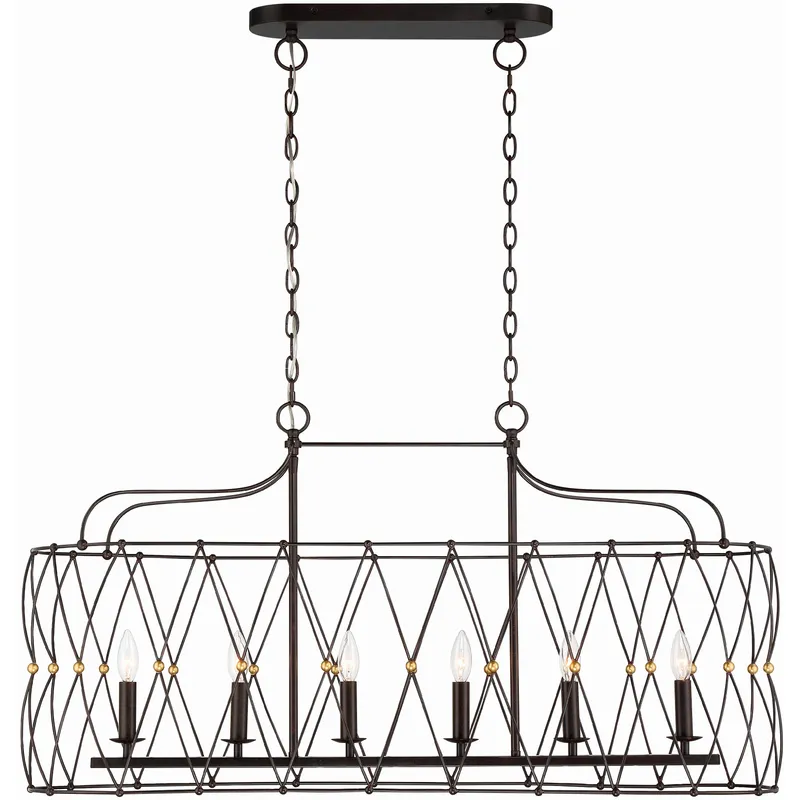 Zucca 6 Light 42.5 inch English Bronze and Antique Gold Linear Chandelier Ceiling Light