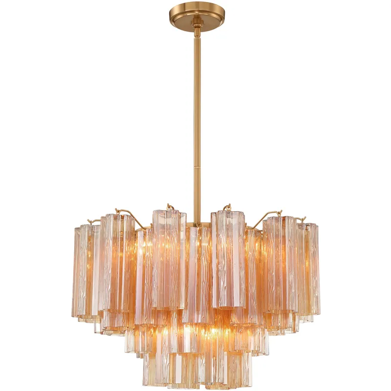 Addis 9 Light 22 inch Aged Brass Chandelier Ceiling Light in Tronchi Glass Amber