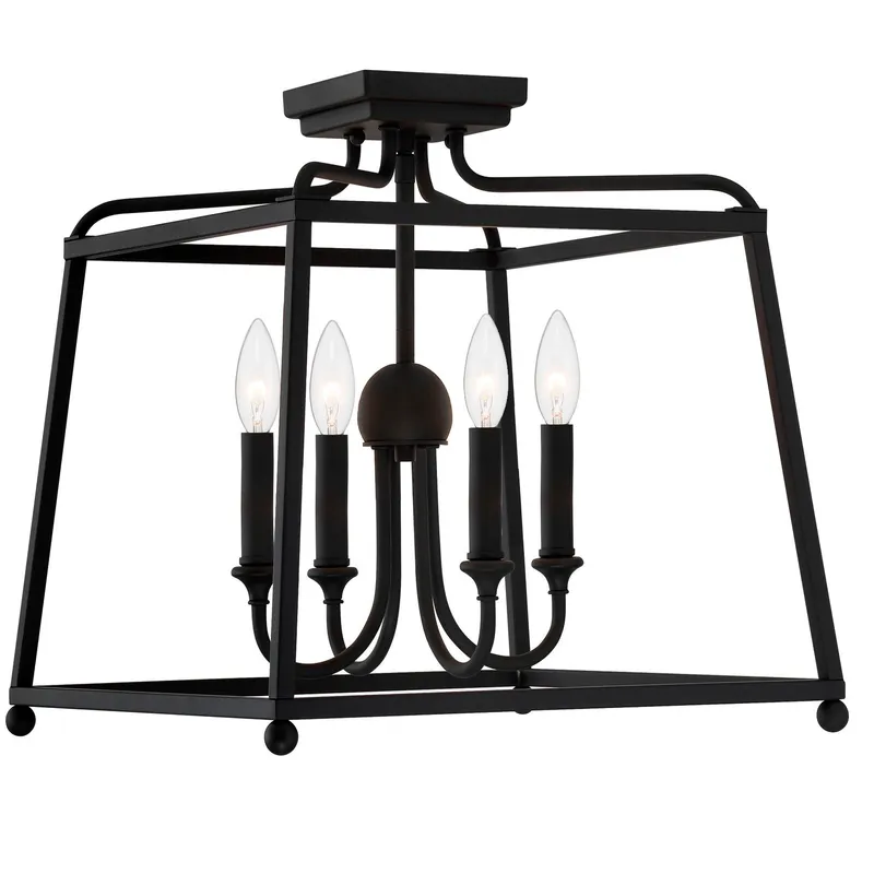 Sylvan 4 Light 16 inch Black Forged Semi Flush Ceiling Light