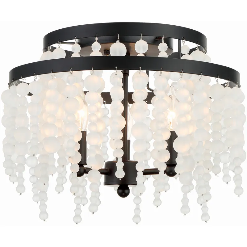Poppy 3 Light 15 inch Matte Black Semi Flush Ceiling Light in Black Forged