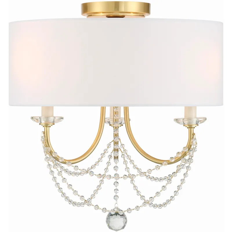 Delilah 3 Light 15.75 inch Aged Brass Semi Flush Ceiling Light