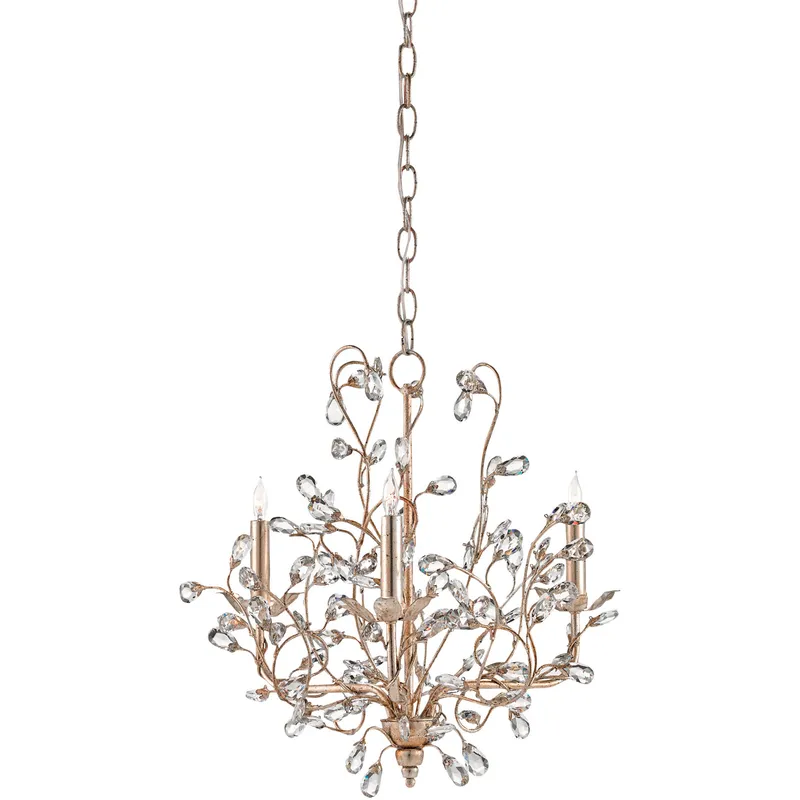 Crystal Bud 3 Light 18 inch Silver Granello Chandelier Ceiling Light, Small
