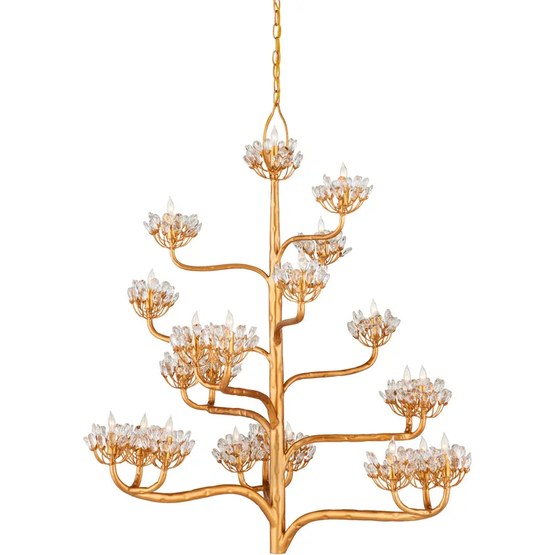 Agave Americana 22 Light 42 inch Dark Contemporary Gold Leaf Chandelier Ceiling Light, Marjorie Skouras Collection