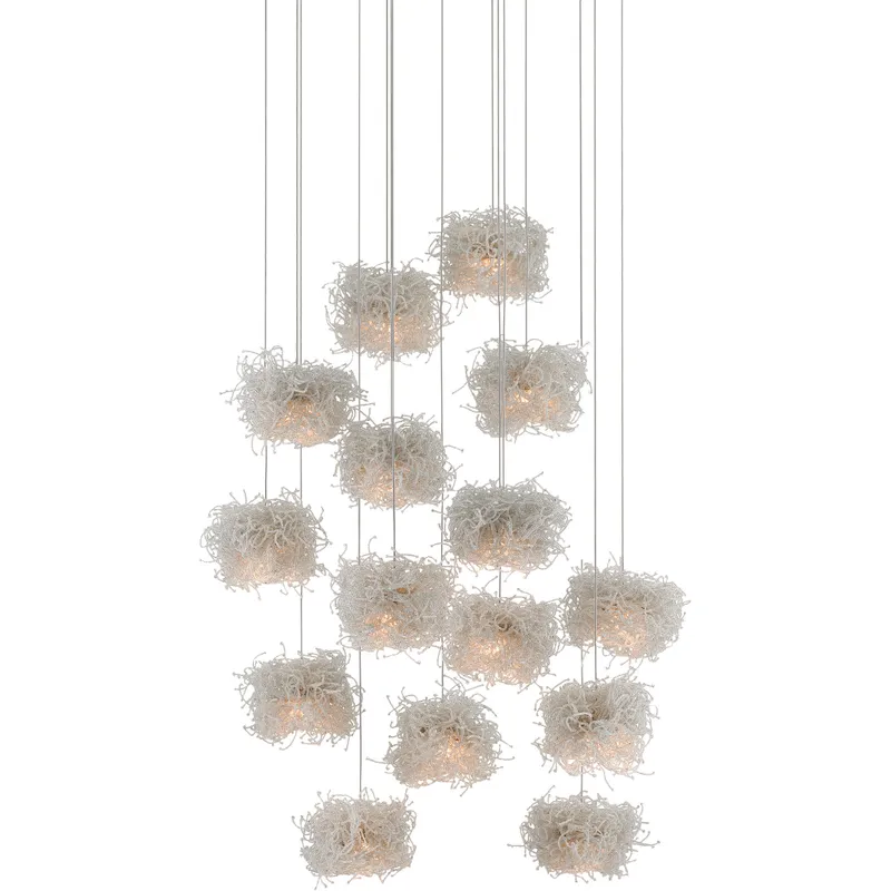 Birds Nest 15 Light 25 inch Silver Multi-Drop Pendant Ceiling Light