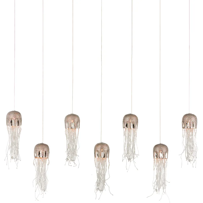 Medusa 7 Light 57 inch Silver Multi-Drop Linear Pendant Ceiling Light