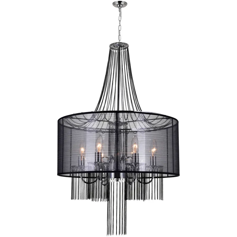 Amelia 6 Light 20 inch Chrome Drum Shade Chandelier Ceiling Light in Black