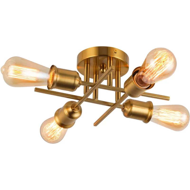 Nebraska 4 Light 18 inch Aged Brass Semi-Flush Mount Ceiling Light