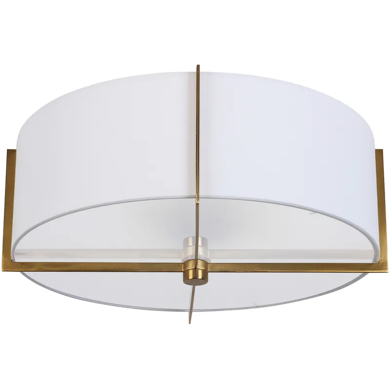 Preston 3 Light 15 inch Aged Brass with White Semi-Flush Mount Ceiling Light