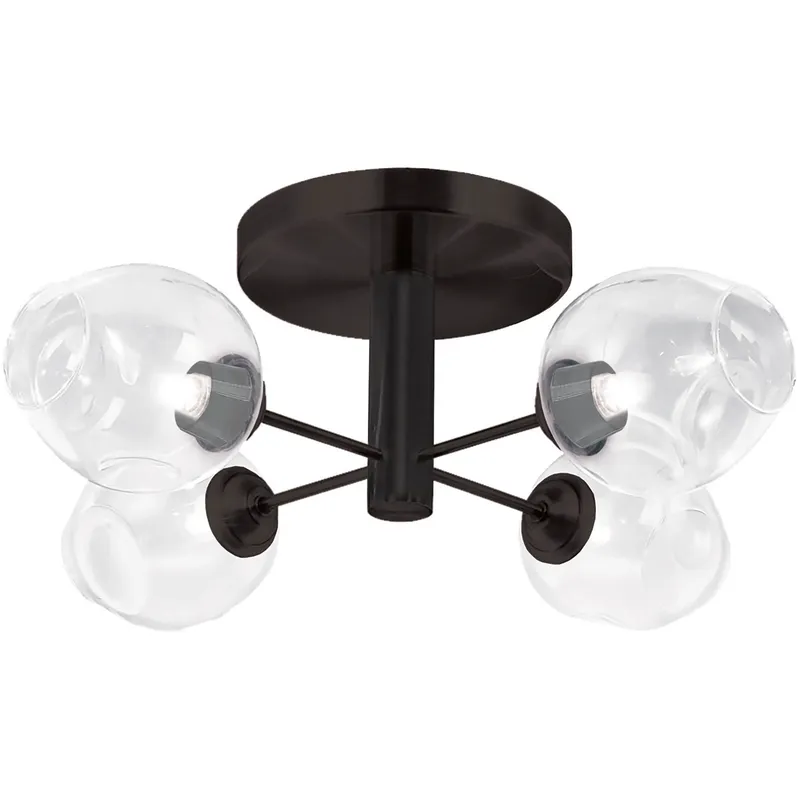 Abii 4 Light 20.5 inch Matte Black with Clear Semi-Flush Mount Ceiling Light