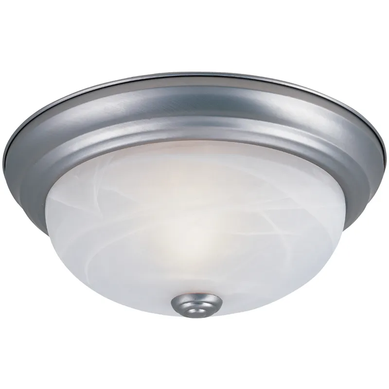 Decorative 2 Light 13 inch Pewter Flushmount Ceiling Light in White Alabaster, Medium