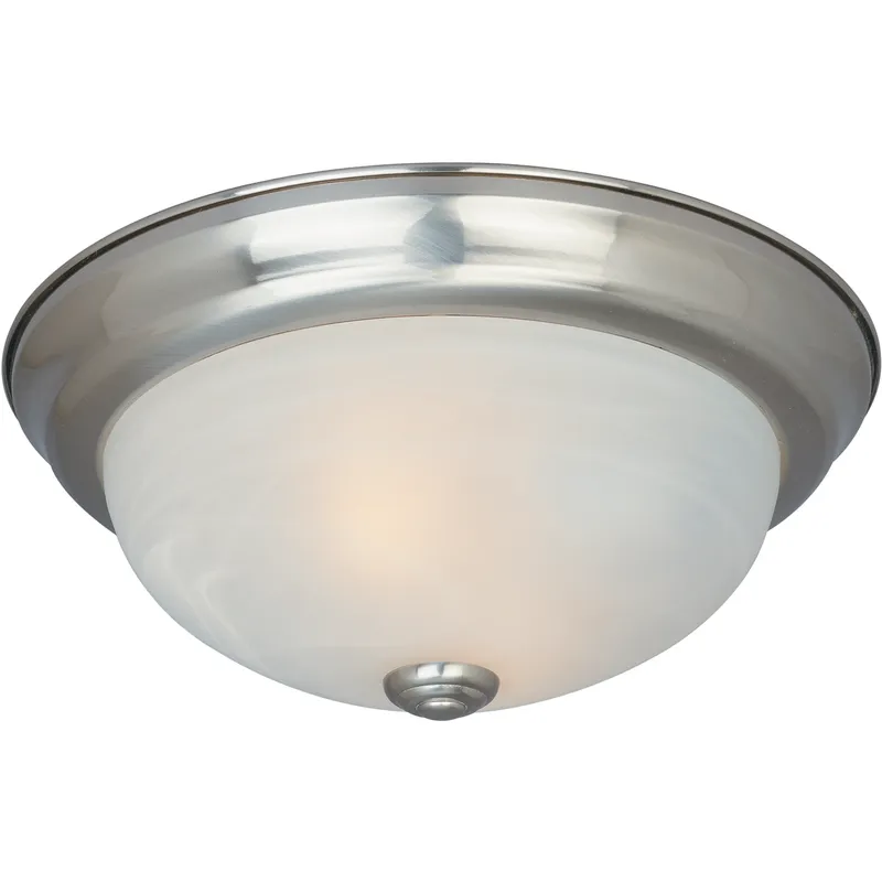 Decorative 2 Light 13 inch Satin Platinum Flushmount Ceiling Light in White Alabaster, Medium