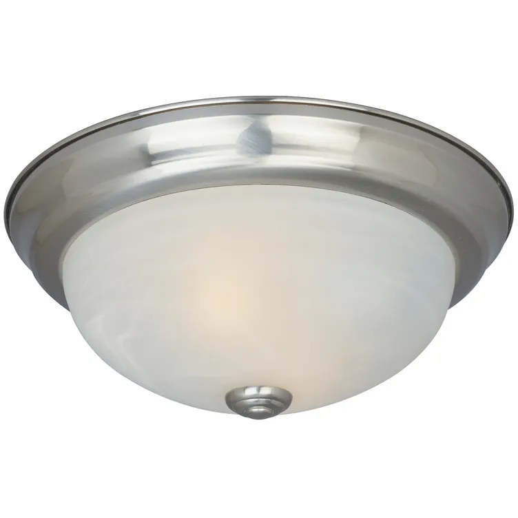 Decorative 3 Light 15 inch Satin Platinum Flushmount Ceiling Light in White Alabaster, Large