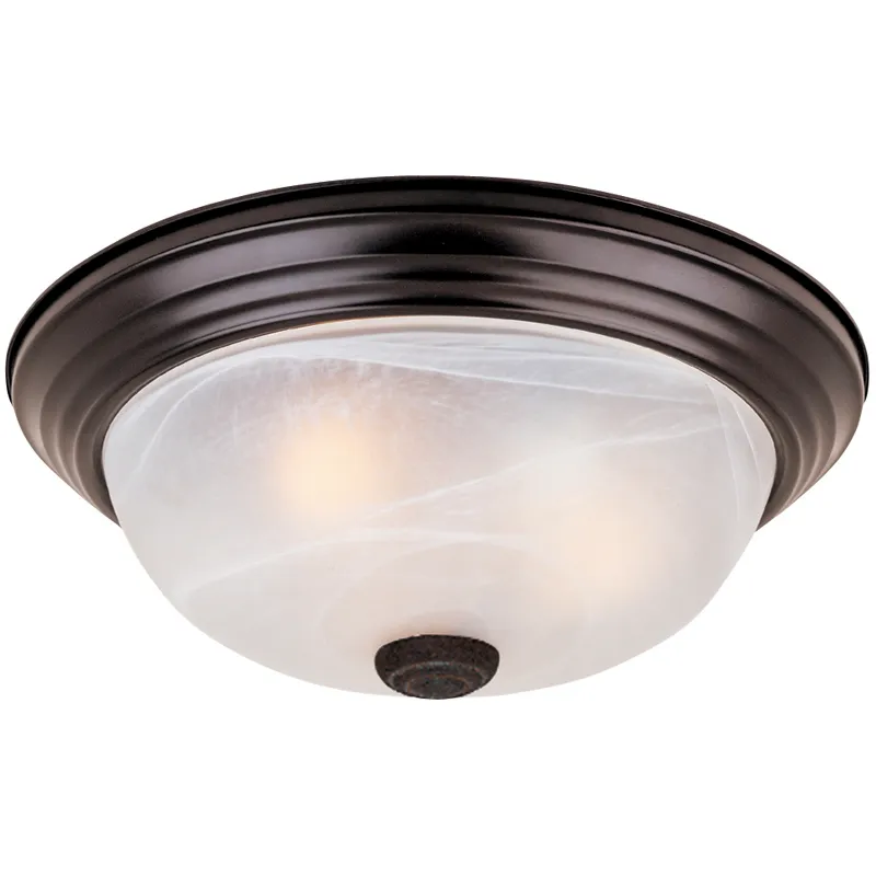 Decorative 2 Light 13 inch Oil Rubbed Bronze Flushmount Ceiling Light in White Alabaster, Medium