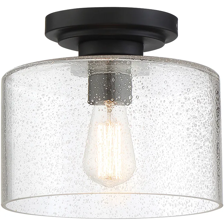 Logan 1 Light 10 inch Matte Black Semi-Flush Ceiling Light
