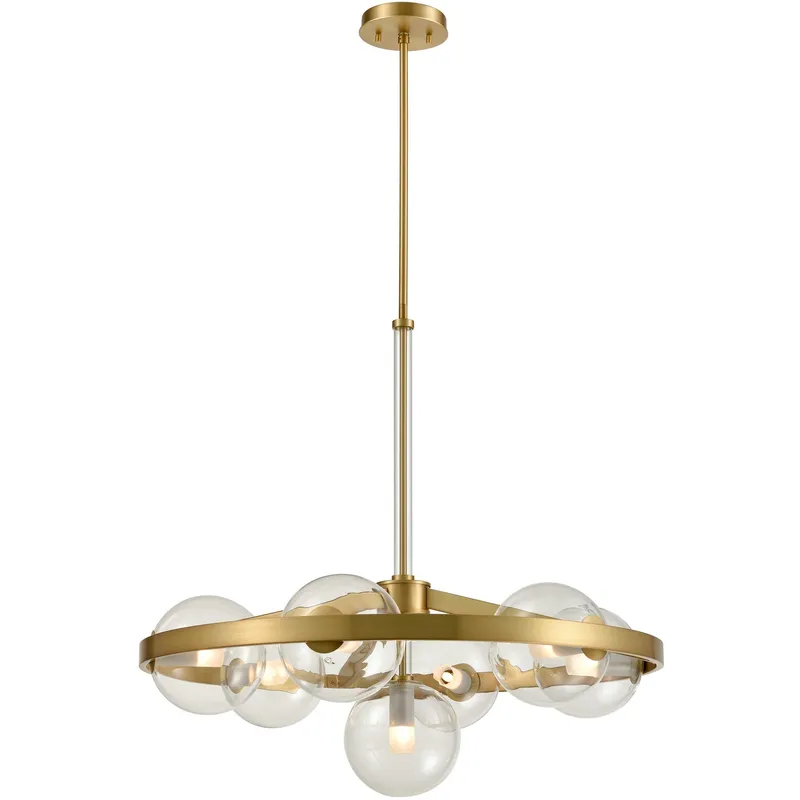 Courcelette 7 Light Venetian Brass Chandelier Ceiling Light in Clear Glass