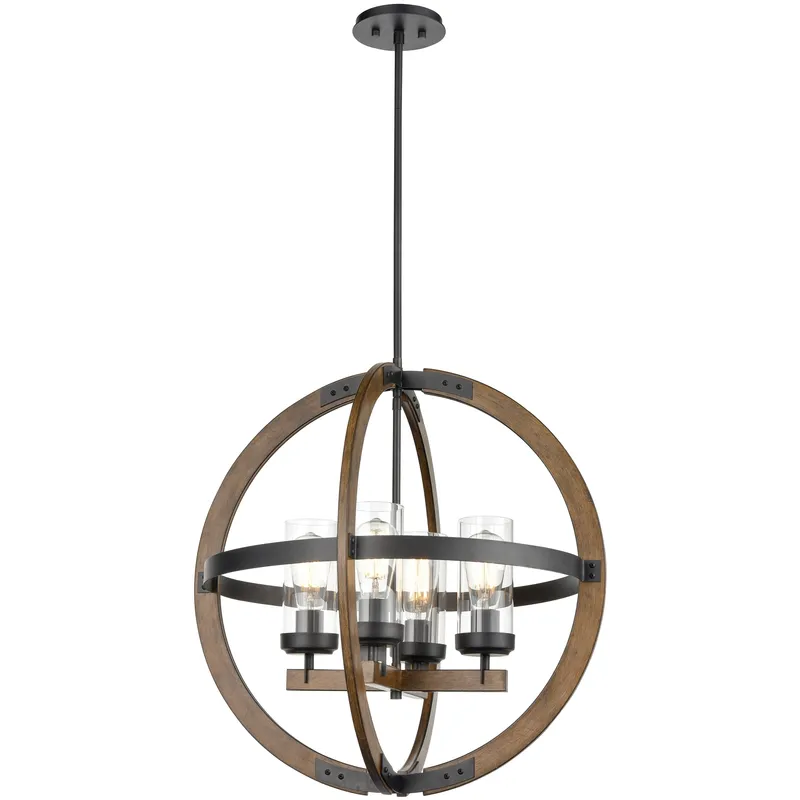 Okanagan 4 Light Graphite and Ironwood on Metal Orb Ceiling Light