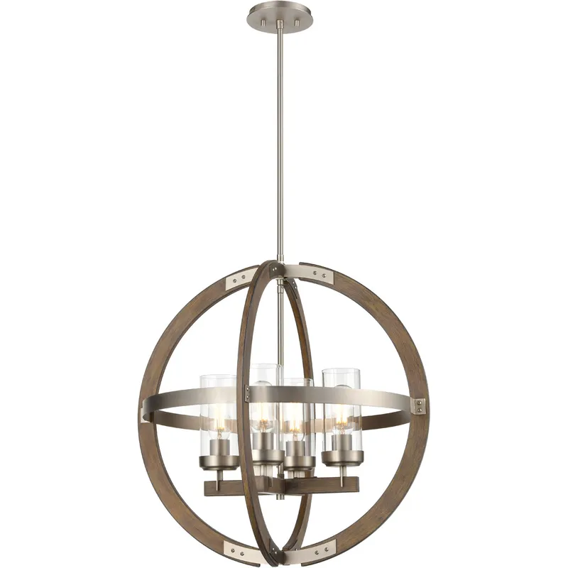 Okanagan 4 Light Buffed Nickel and Barnwood Orb Pendant Ceiling Light