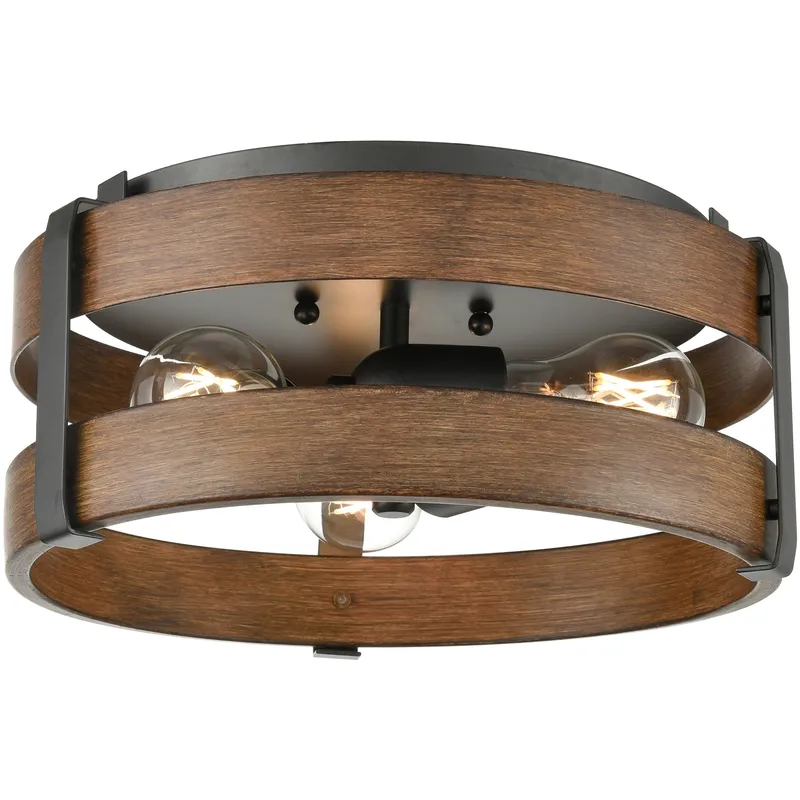 Fort Garry 3 Light Graphite and Ironwood on Metal Flush Mount Ceiling Light