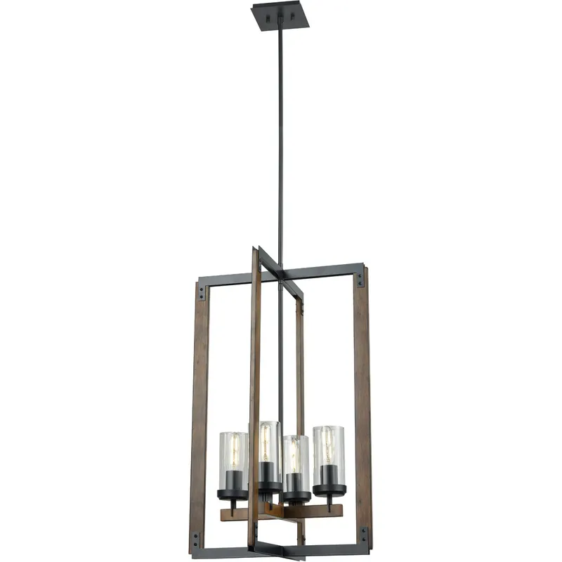 Okanagan 4 Light 18 inch Buffed Nickel and Barnwood Foyer Ceiling Light