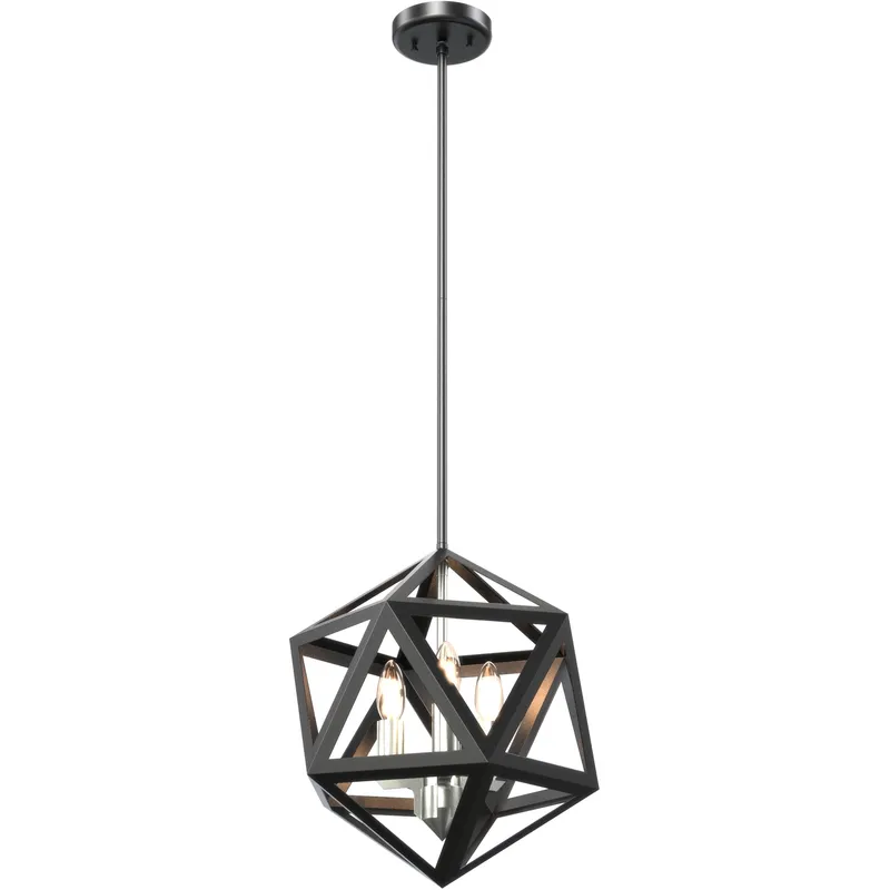 Polygon 3 Light 15.25 inch Satin Nickel and Graphite Pendant Ceiling Light