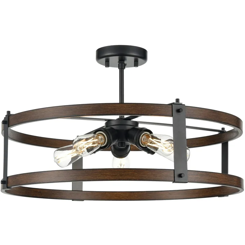 Oakhurst 5 Light Graphite and Ironwood on Metal Dual Mount Ceiling Light
