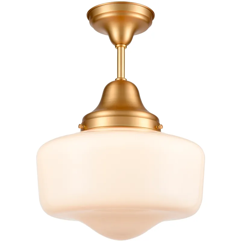 Schoolhouse 1 Light Venetian Brass Semi-flush Mount Ceiling Light