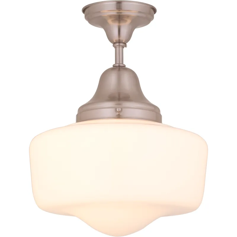 Schoolhouse 1 Light 14 inch Satin Nickel Semi-flush Mount Ceiling Light