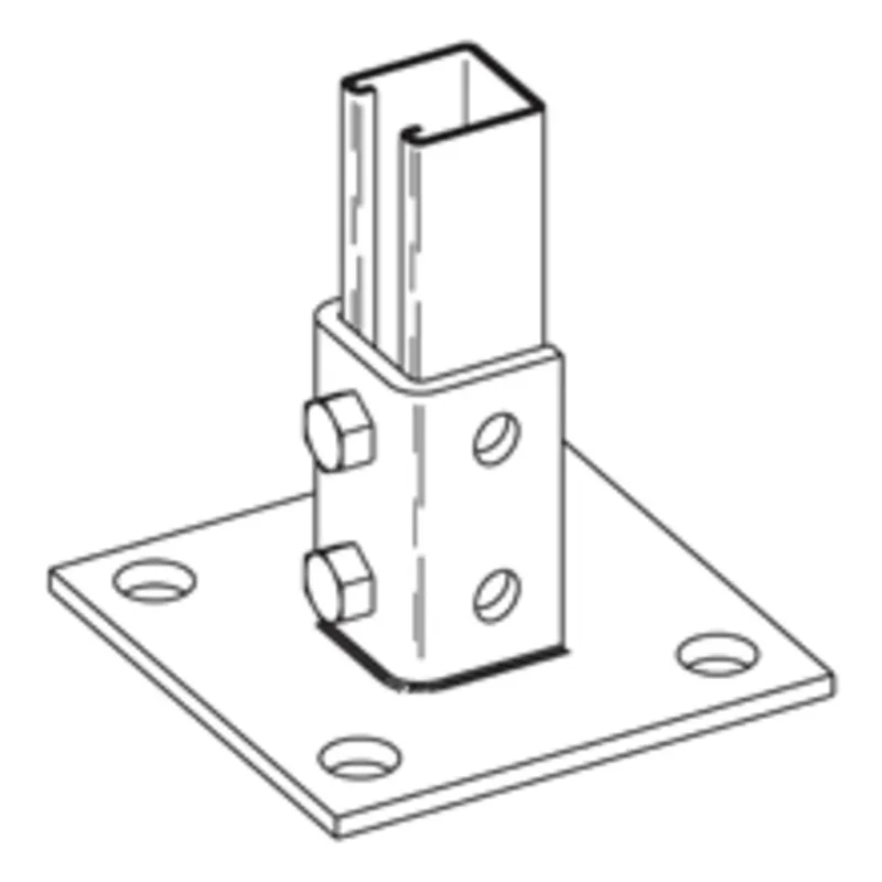 POST BASE 1 5/8" X 1 5/8" CHNL, 6" X 6" X 3 1/2" BAS
