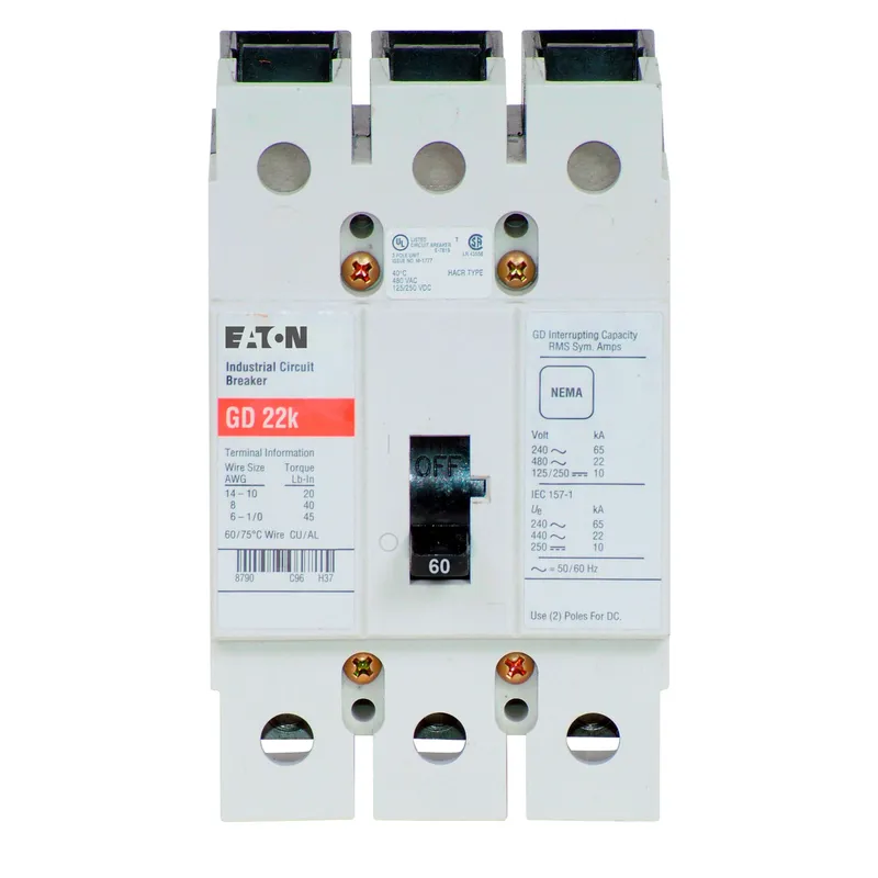 Breaker, Molded Case, 60A, 3P, 240V, 250 VDC, Type GD, 22 kAIC