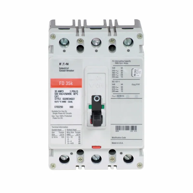 Breaker, Molded Case, 15A, 3P, 600V, 250 VDC, 35 kAIC, Type FD