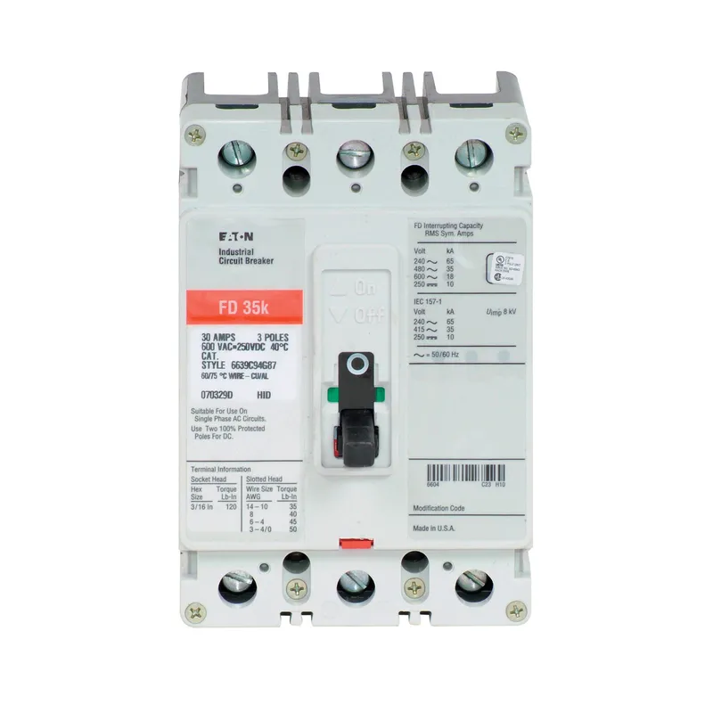 Breaker, Molded Case, 100A, 3P, 600V, 250 VDC, 35 kAIC, Type FD