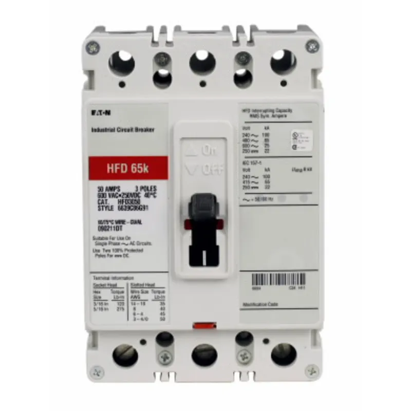 Breaker, 100A, 3P, 600V, 250 VDC, 65 kAIC, Type HFD CB