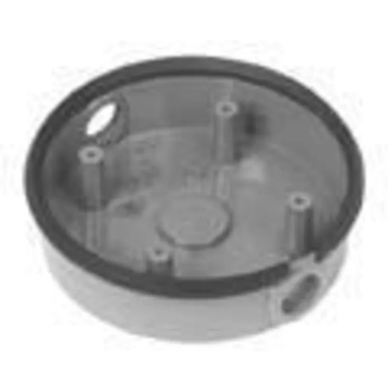 Weatherproof Round Outlet Box, (2) 1/2" Threaded Outlets, 1-5/8" Deep, 5-1/8" Diameter