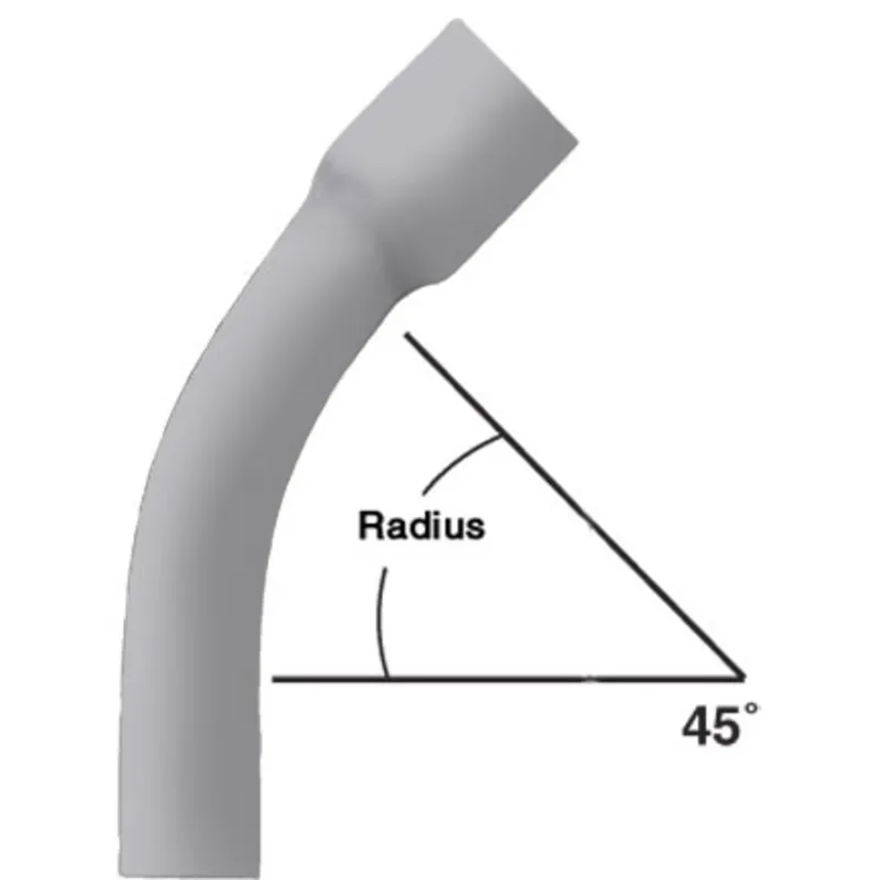 3" PVC 45° Elbow, 36" Radius, Schedule 40, Gray, Bell End