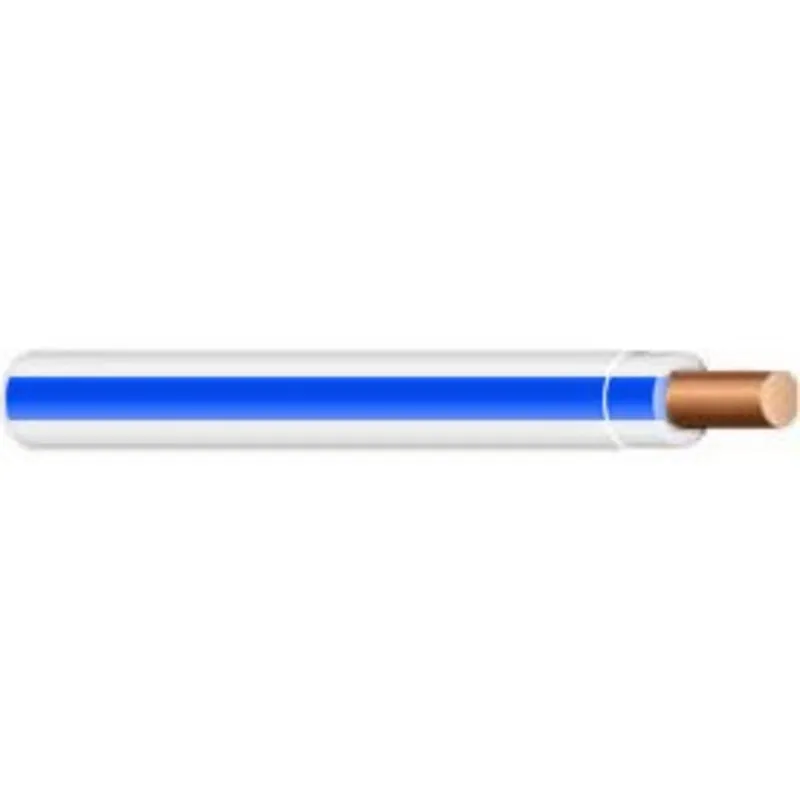 10 AWG THHN/THWN-2 Solid Copper, White w/Blue Strip, 500' Spool