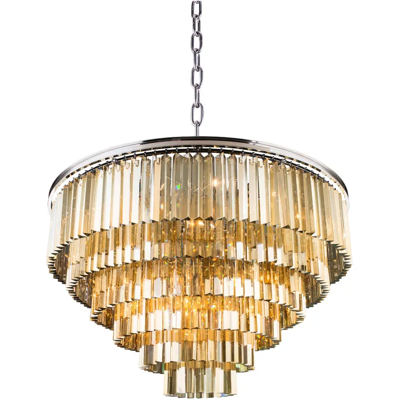 Sydney 33 Light 44 inch Polished Nickel Pendant Ceiling Light in Golden Teak, Urban Classic