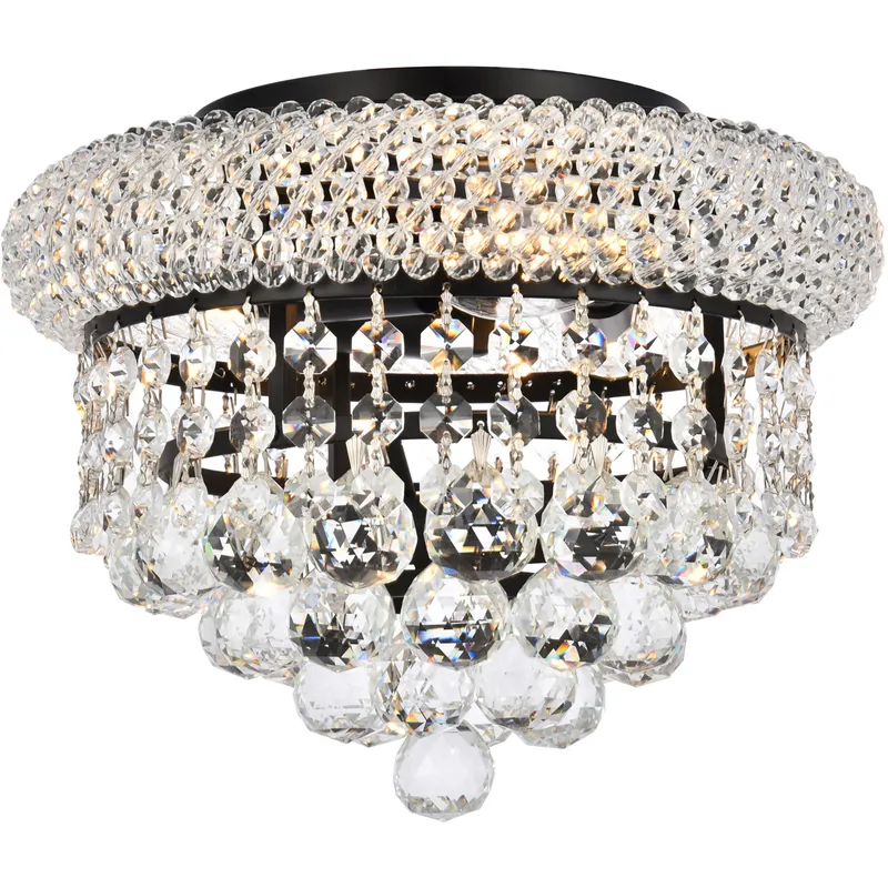Primo 3 Light 10 inch Black and Clear Flush Mount Ceiling Light in Royal Cut