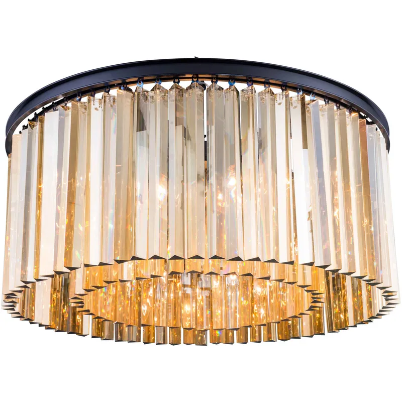 Sydney 8 Light 31.5 inch Matte Black Flush Mount Ceiling Light in Golden Teak, Urban Classic