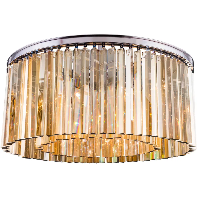 Sydney 8 Light 31.5 inch Polished Nickel Flush Mount Ceiling Light in Golden Teak, Urban Classic