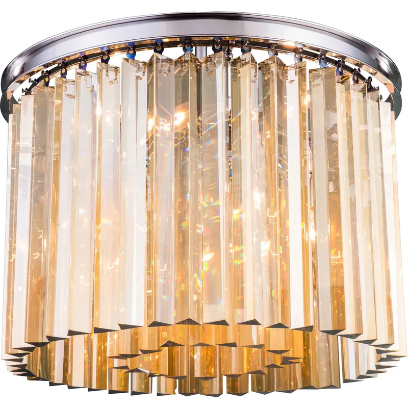 Sydney 6 Light 20 inch Polished Nickel Flush Mount Ceiling Light in Golden Teak, Urban Classic