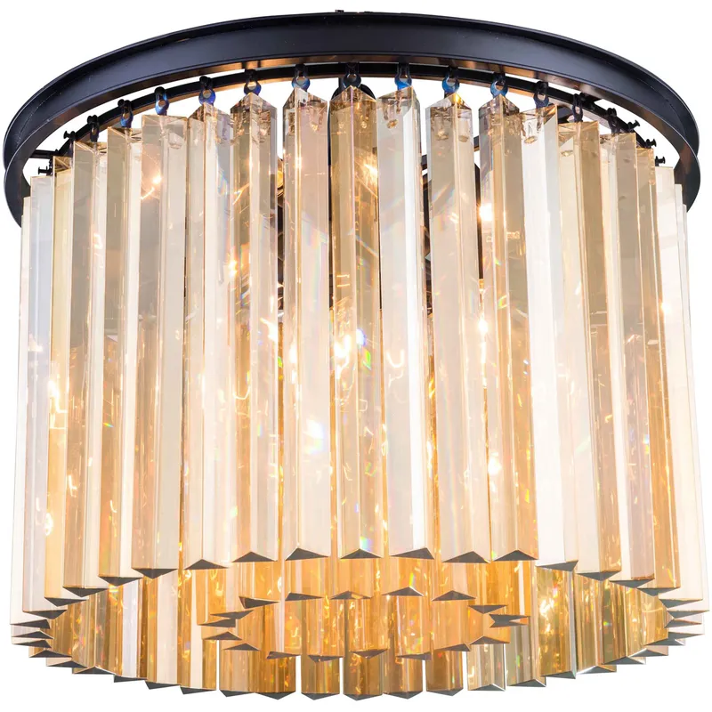 Sydney 6 Light 20 inch Matte Black Flush Mount Ceiling Light in Golden Teak, Urban Classic