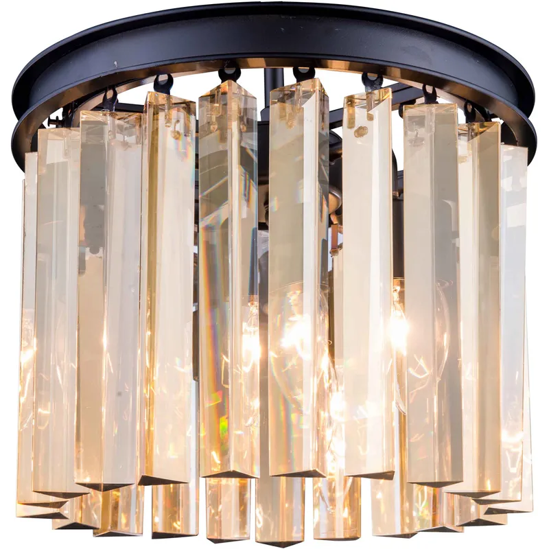 Sydney 3 Light 12 inch Matte Black Flush Mount Ceiling Light in Golden Teak, Urban Classic
