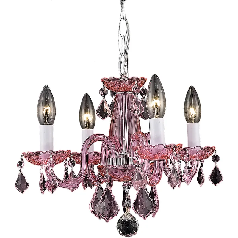 Rococo 4 Light 15 inch Pink Dining Chandelier Ceiling Light in Rosaline