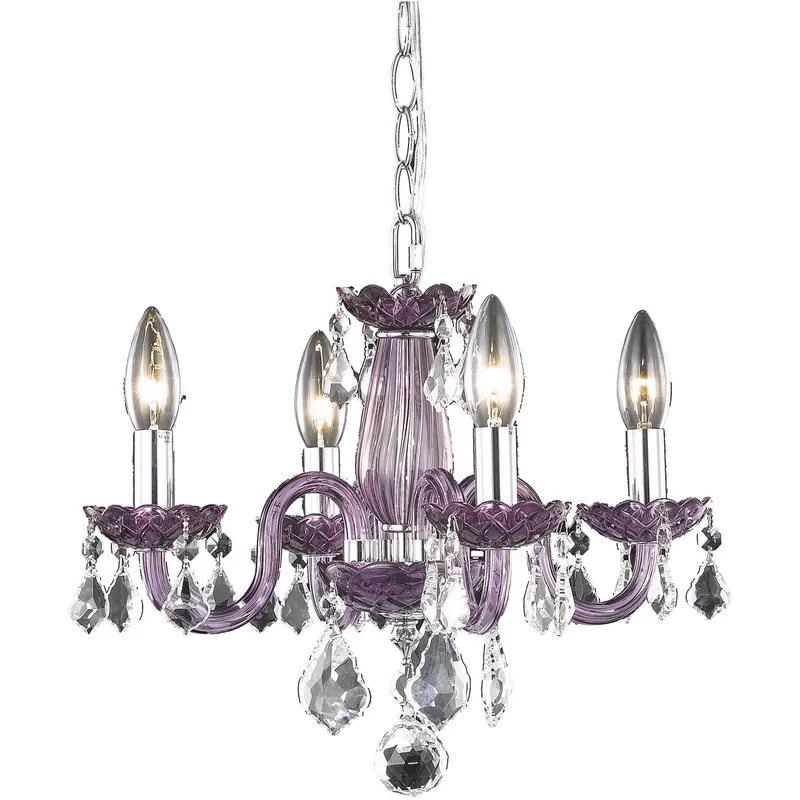 Rococo 4 Light 15 inch Purple Dining Chandelier Ceiling Light in Clear